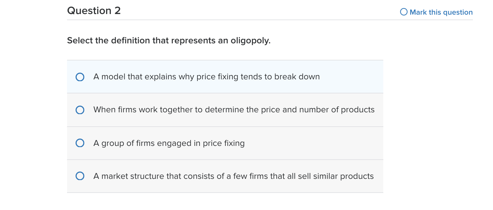  Question 2 0 Mark this question Select the definition that represents