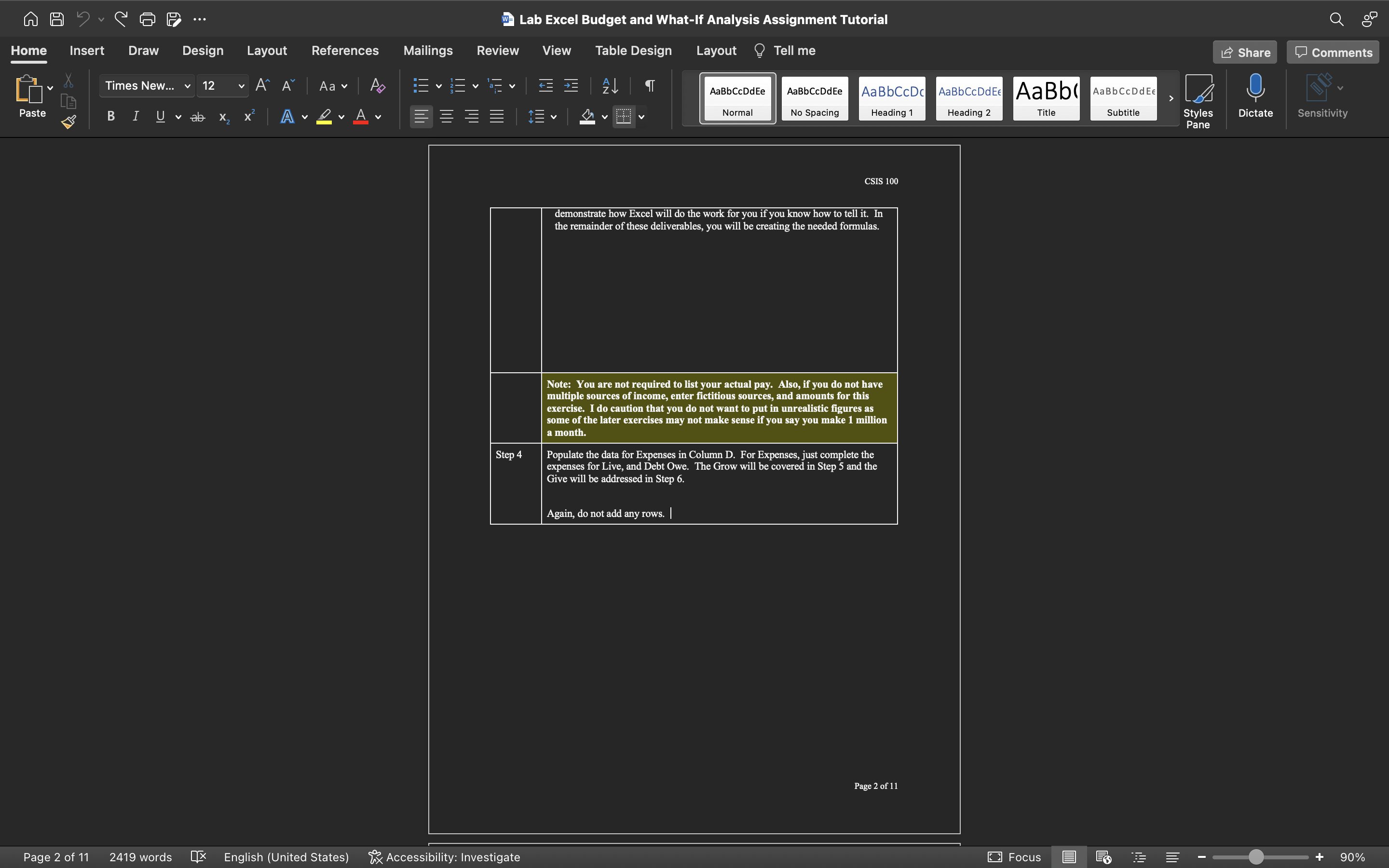 budget. If you start with this file and complete each step in