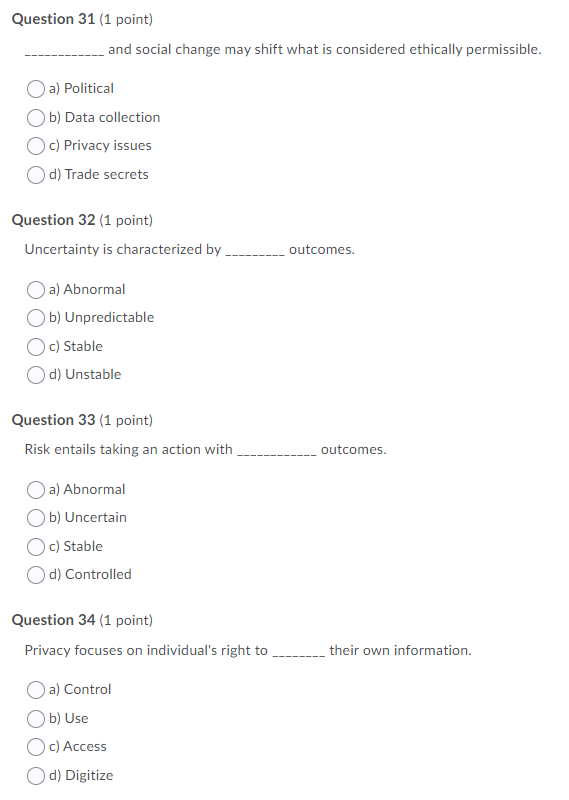 Question 9 (1 point) The text discusses four distinct mind-sets with respect
