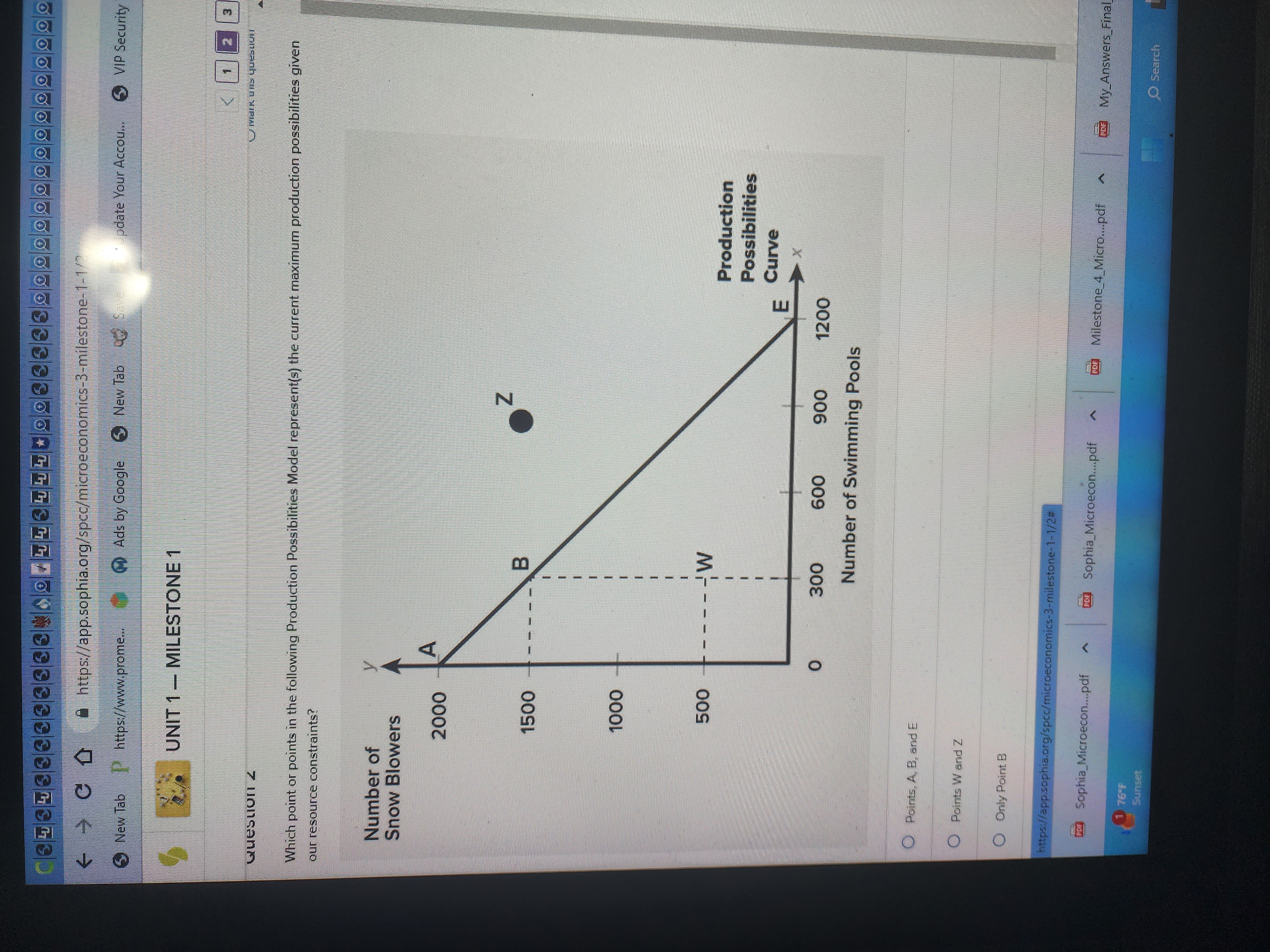 point or points in the following Production Possibilities Model represent(s) the current