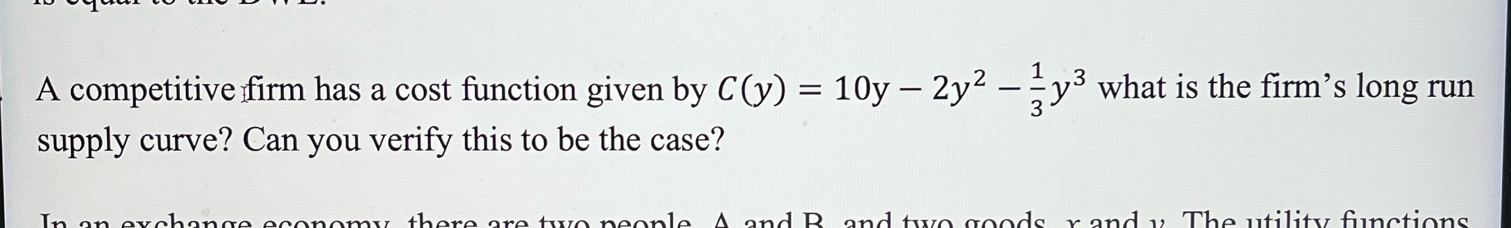  A competitive firm has a cost function given by C(y) =