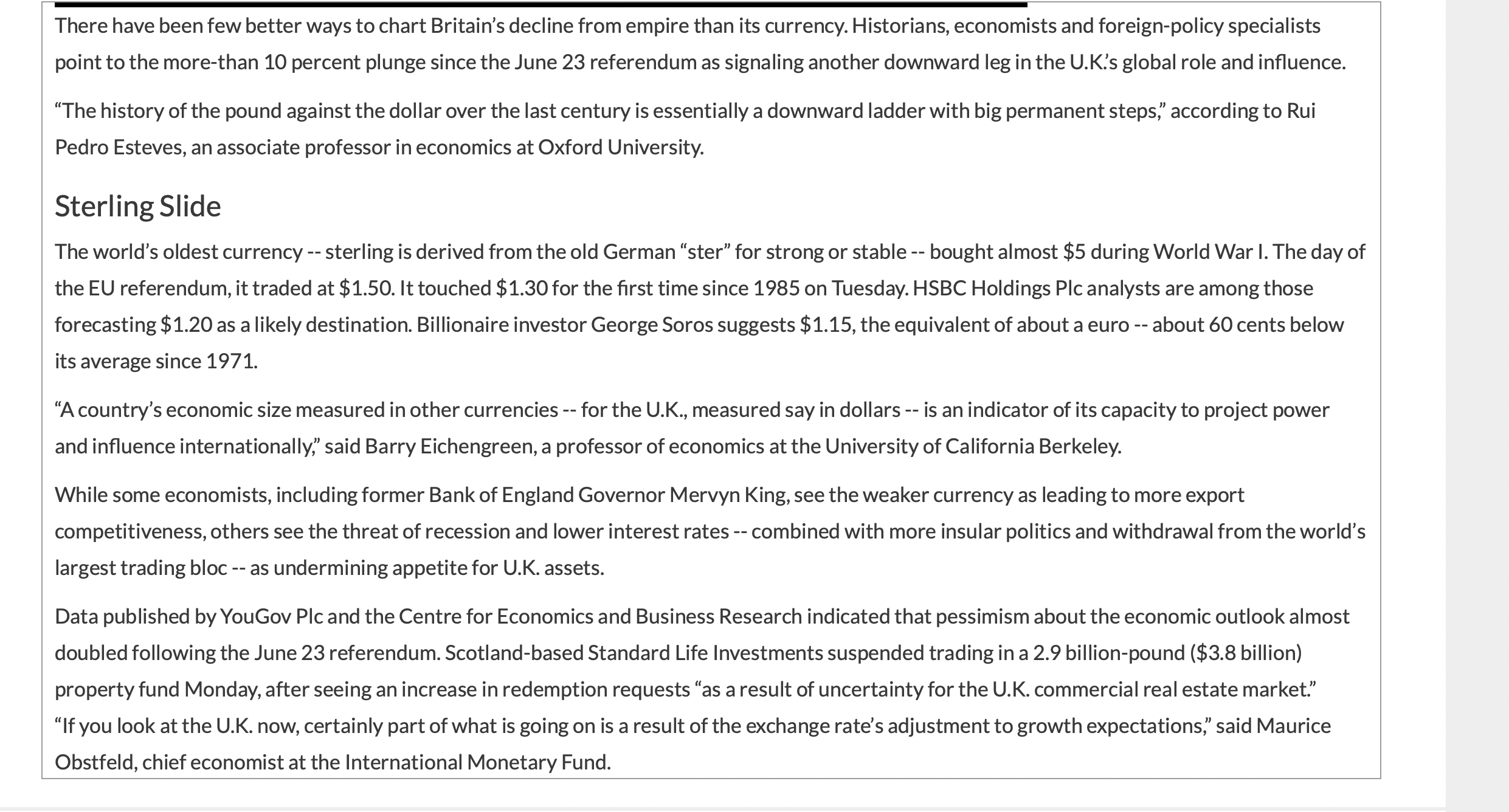 article to answer the following questions. Brexit Accelerates the British Pound's 100