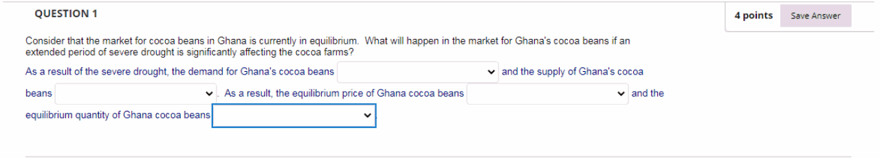 currently in equilibrium. What will happen in the market for Ghana's cocoa