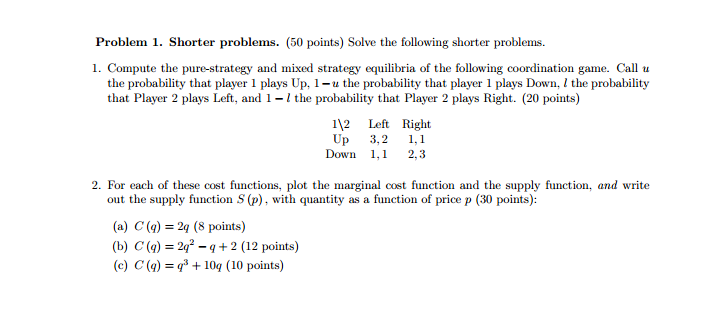  Answers plus calculations Problem 1. Shorter problems. (50 points) Solve the
