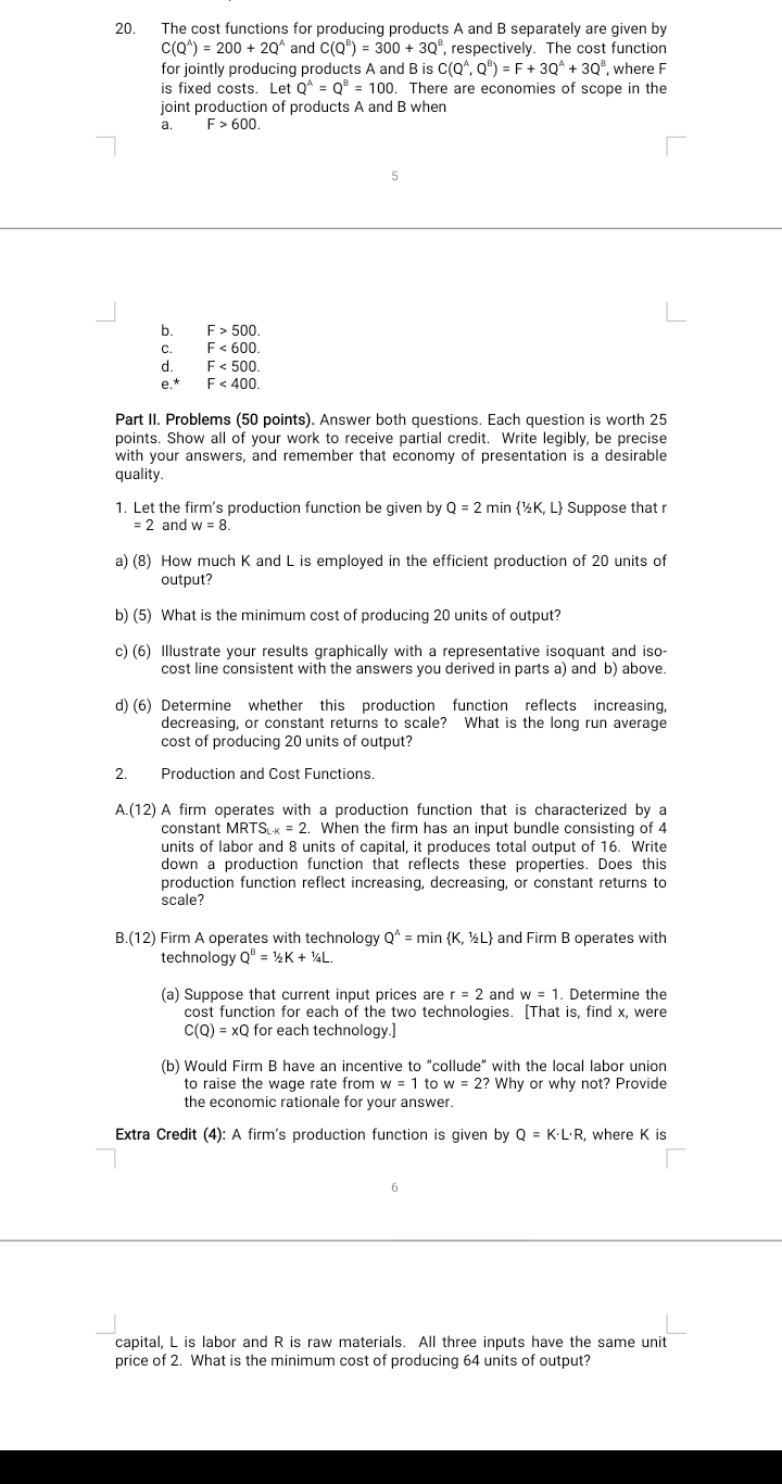 p (30 points): (a) C (q) = 2q (8 points) (b) C