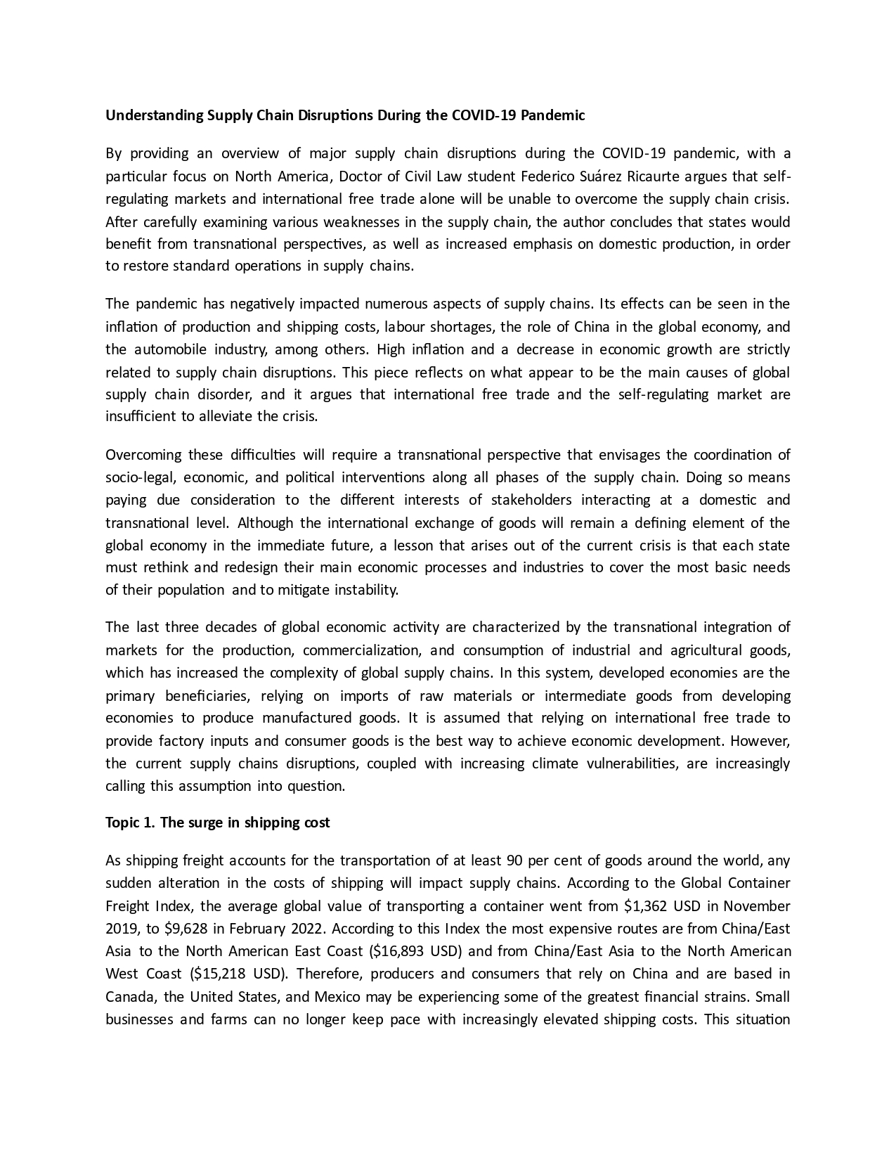 Doctor of Civil Law student Federico Suarez Ricaurte argues that self- regulating