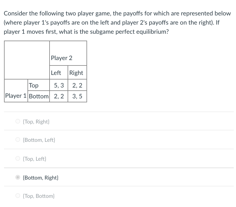 Consider the following two player game, the payoffs for which are