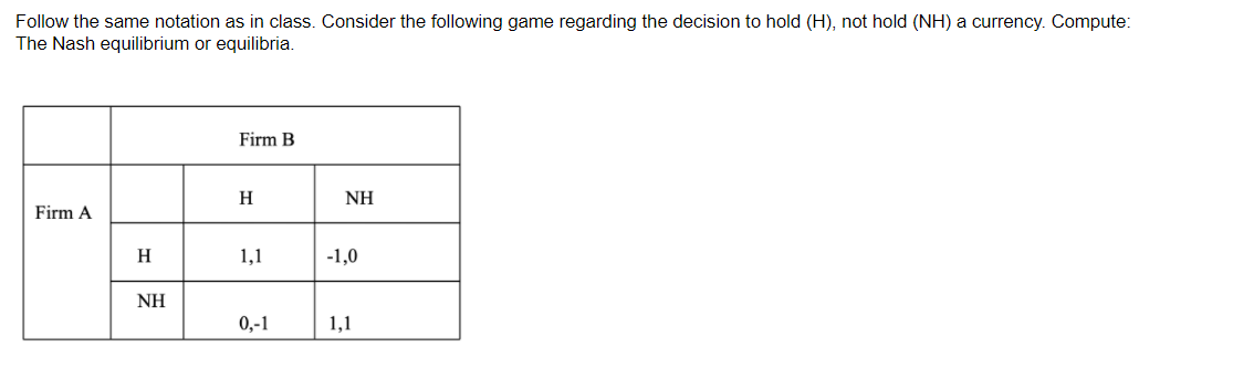 Follow the same notation as in class. Consider the following game