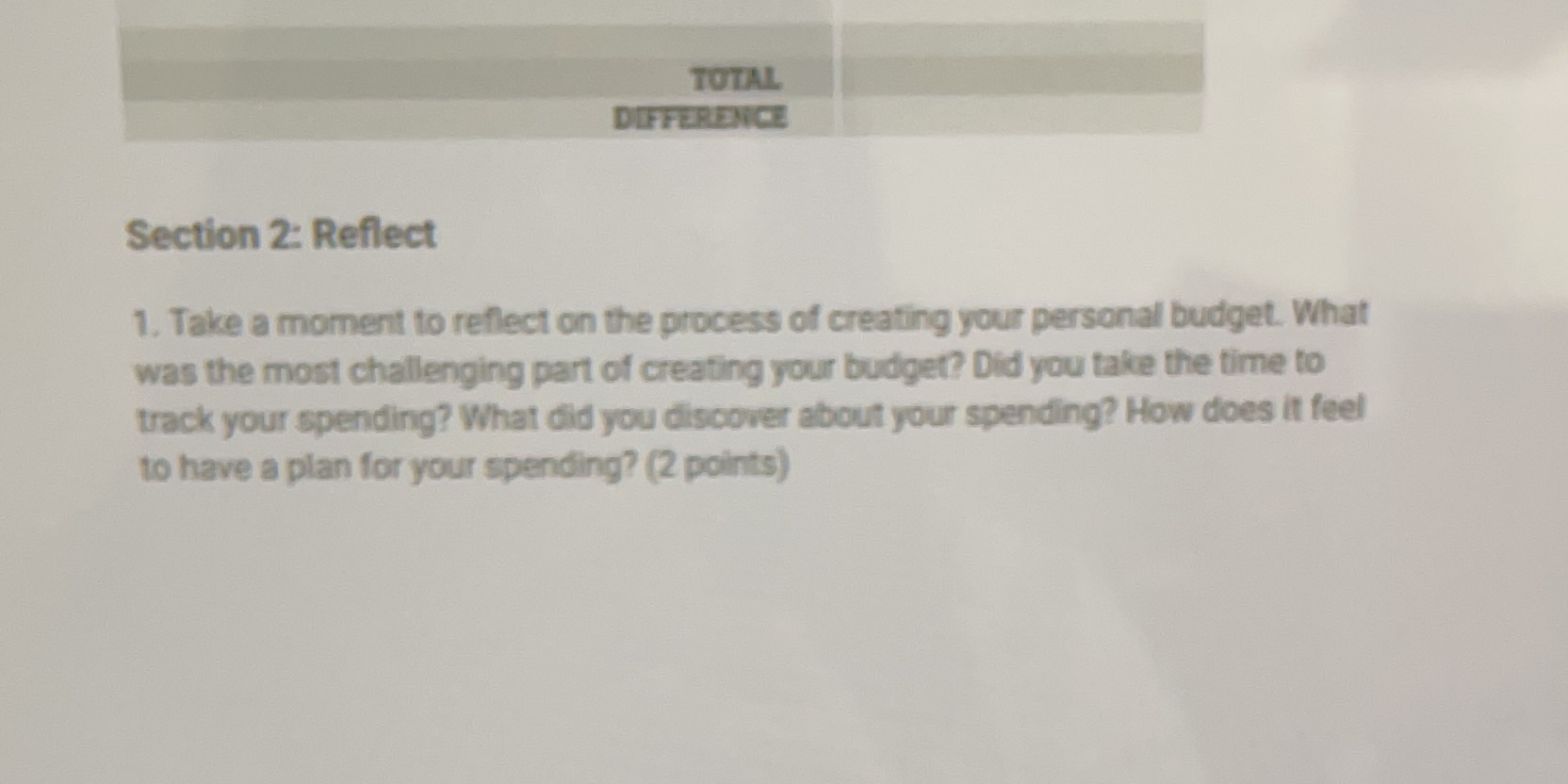 TOTAL DIFFERENCE Section 2: Reflect 1. Take a moment to reflect