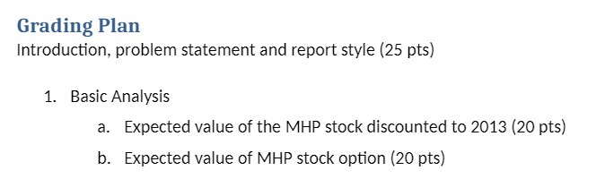 Basic Analysis a. Expected value of the MHP stock discounted to 2013