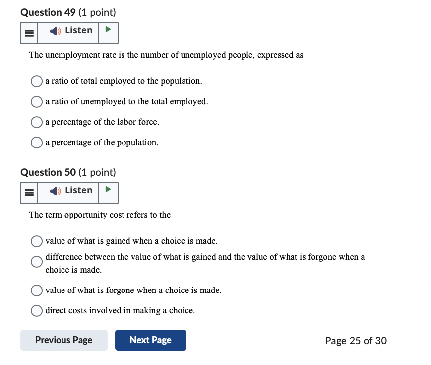 Next Page Page 16 of 30Question 33 (1 point) () Listen Economic