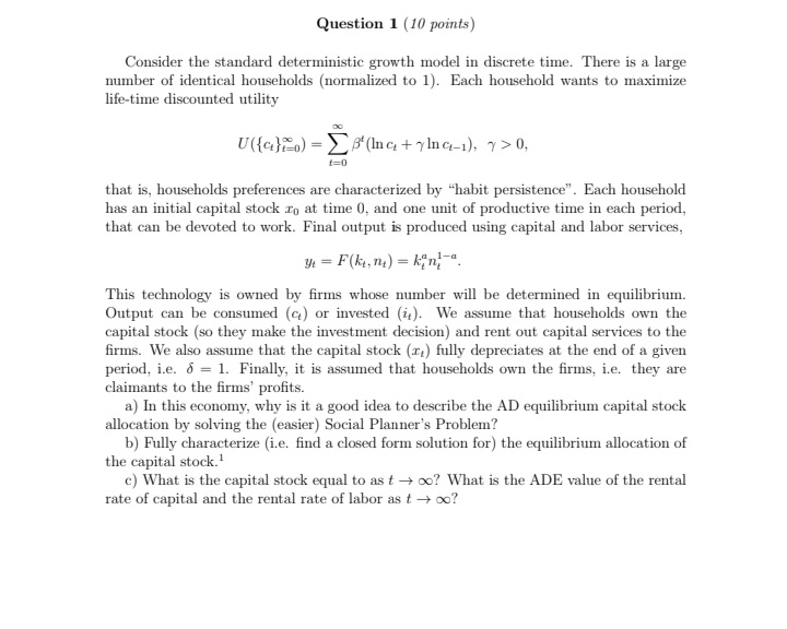where K. is the capital stock at the start of period t.