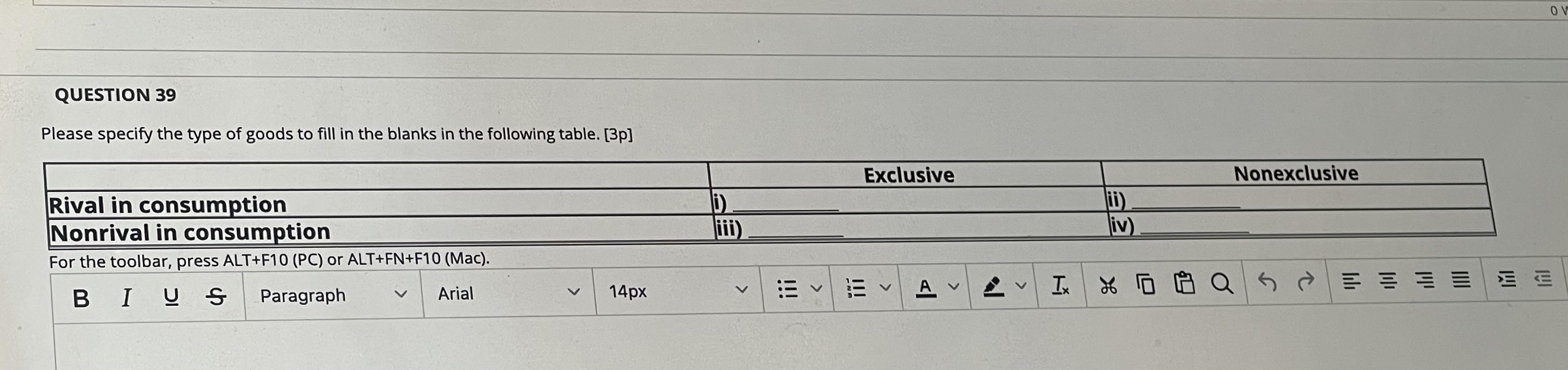 of goods to fill in the blanks in the following table. [3p]