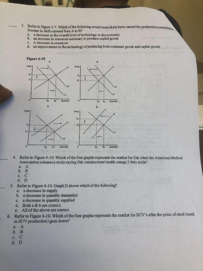 to B? a. a decrease in the ova-all level oftechnology in the