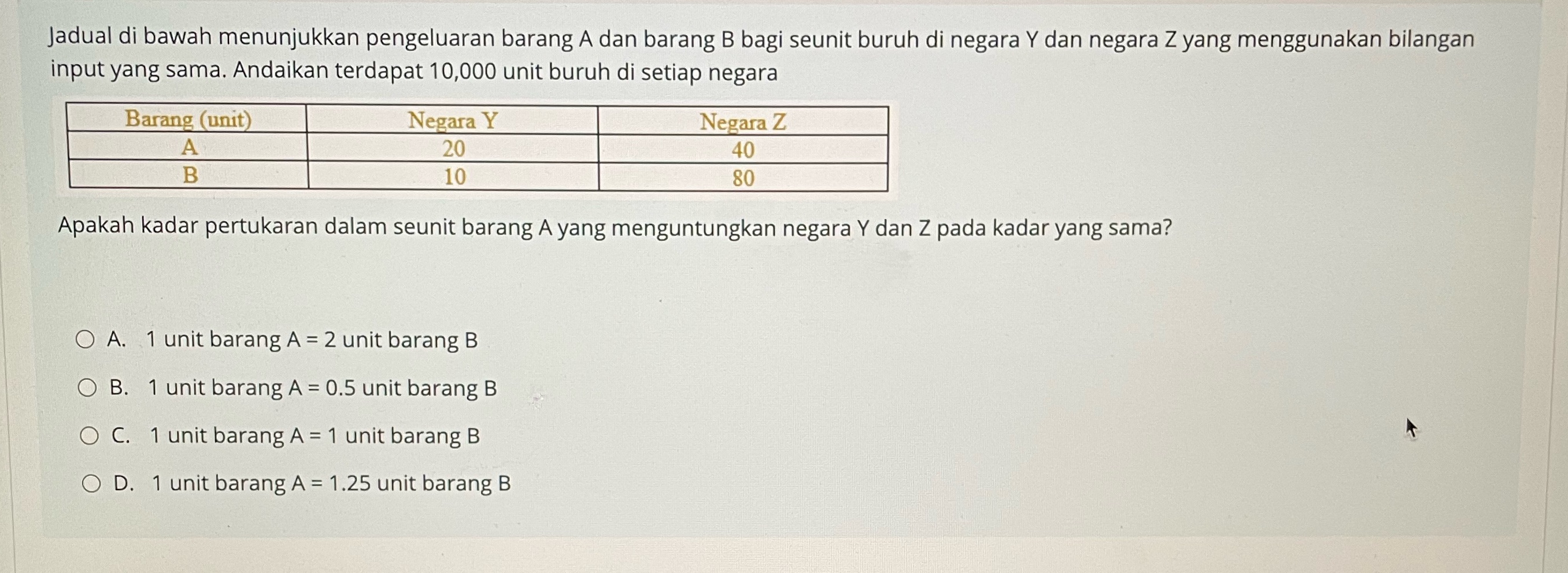 buruh di negara Y dan negara Z yang menggunakan bilangan input yang