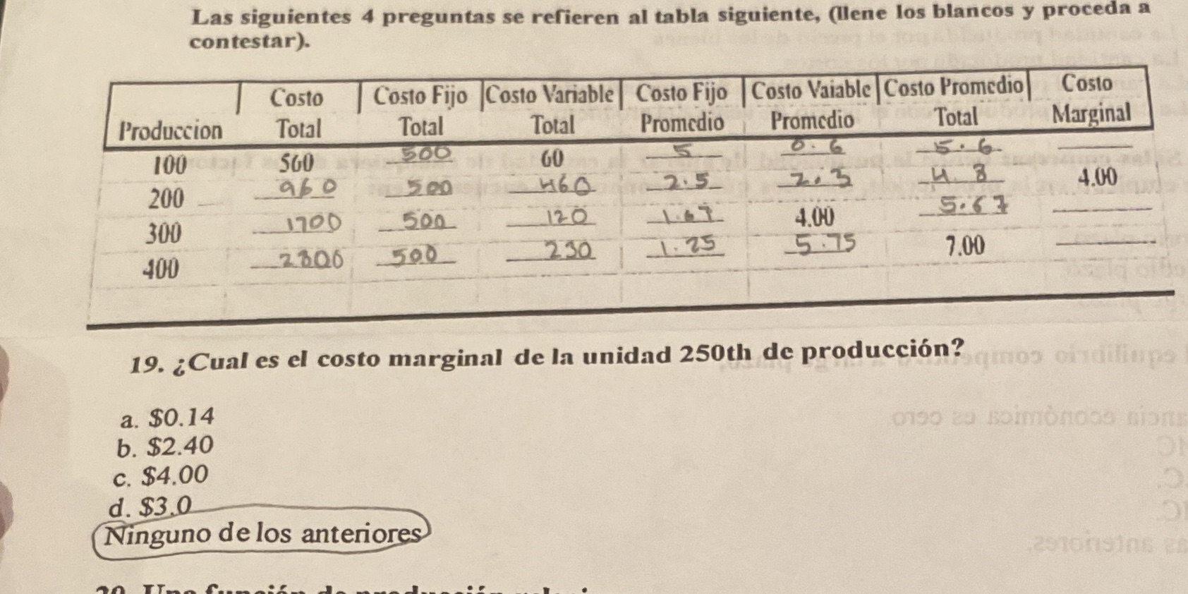 y proceda a con testa r). Costo I'roduccion Total Costo Fijo Costo