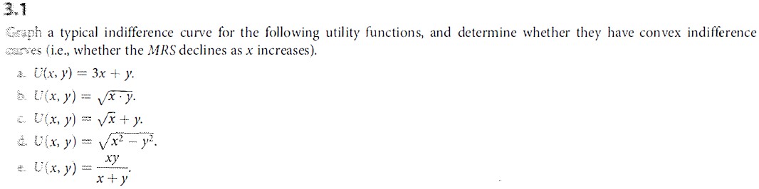  3.1 Graph a typical indifference curve for the following utility functions,