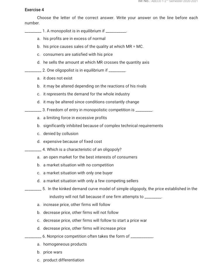 depending on the reactions of his rivals c. it represents the demand