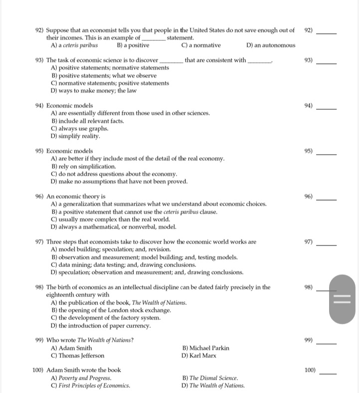 "other things the same." D) "true for the parts not necessarily true