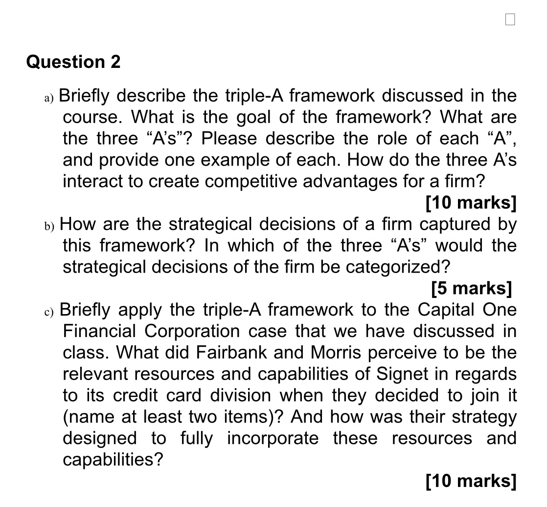 Question 2 a) Briefly describe the triple-A framework discussed in the