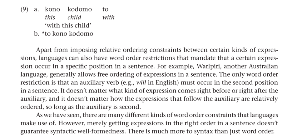 right order in a sentence doesn't guarantee syntactic well-formedness. There is much