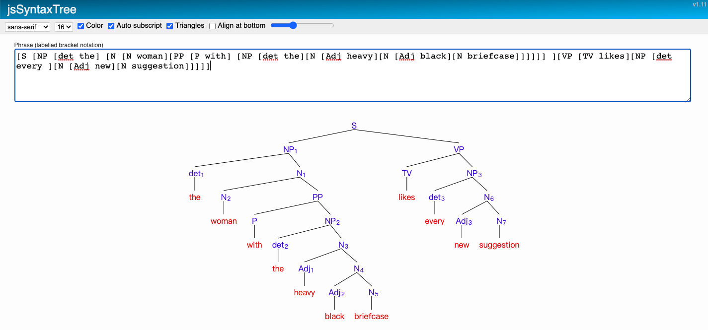 Align at bottom Phrase (labelled bracket notation) [VP [TV liked] [NP [Det