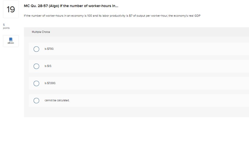 points Multiple Choice eBook O 50 O 28 O 14 O 985