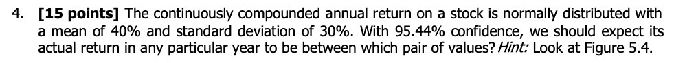  4. [15 points] The continuously compounded annual return on a stock