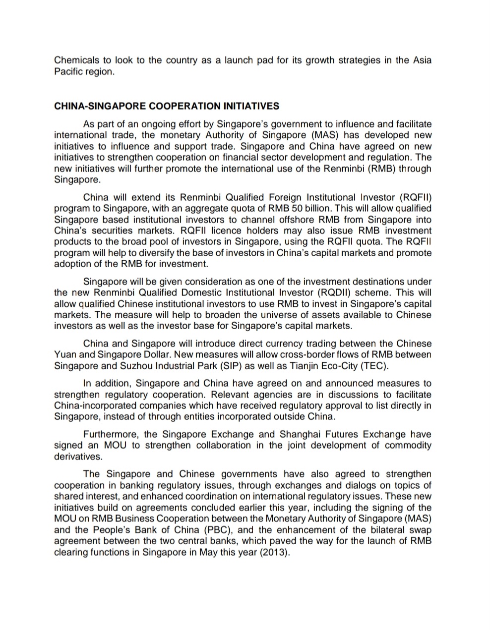 the productive year with lots of cooperation initiatives between Singapore and China-