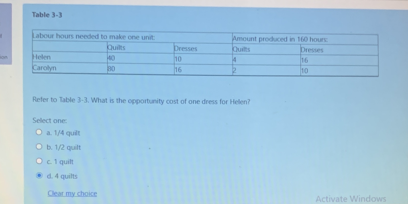  Table 3-3 Labour hours needed to make one unit: Amount produced