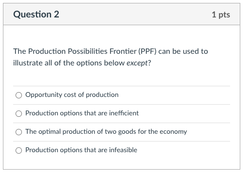  question attached Question 2 1 pts The Production Possibilities Frontier (PPF)