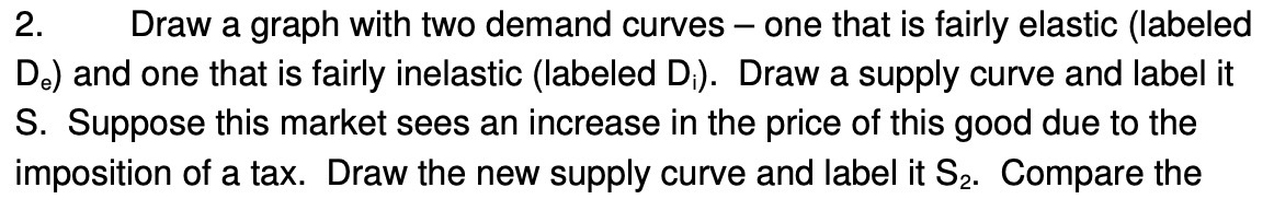 2. Draw a graph with two demand curves - one that