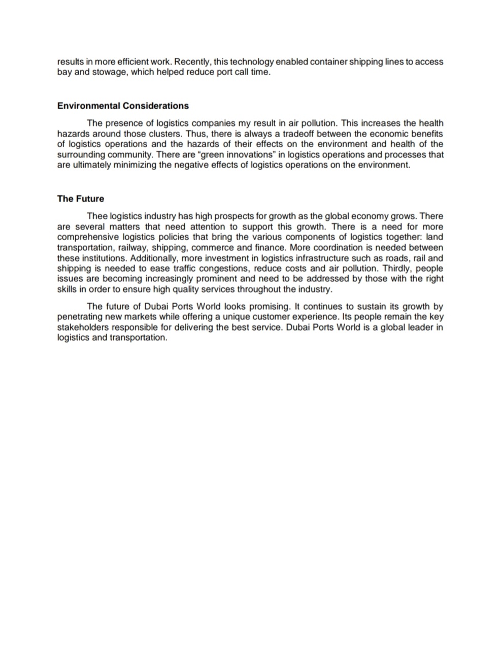 transportation and logistics industry? How have theyr contributed to this growth? What