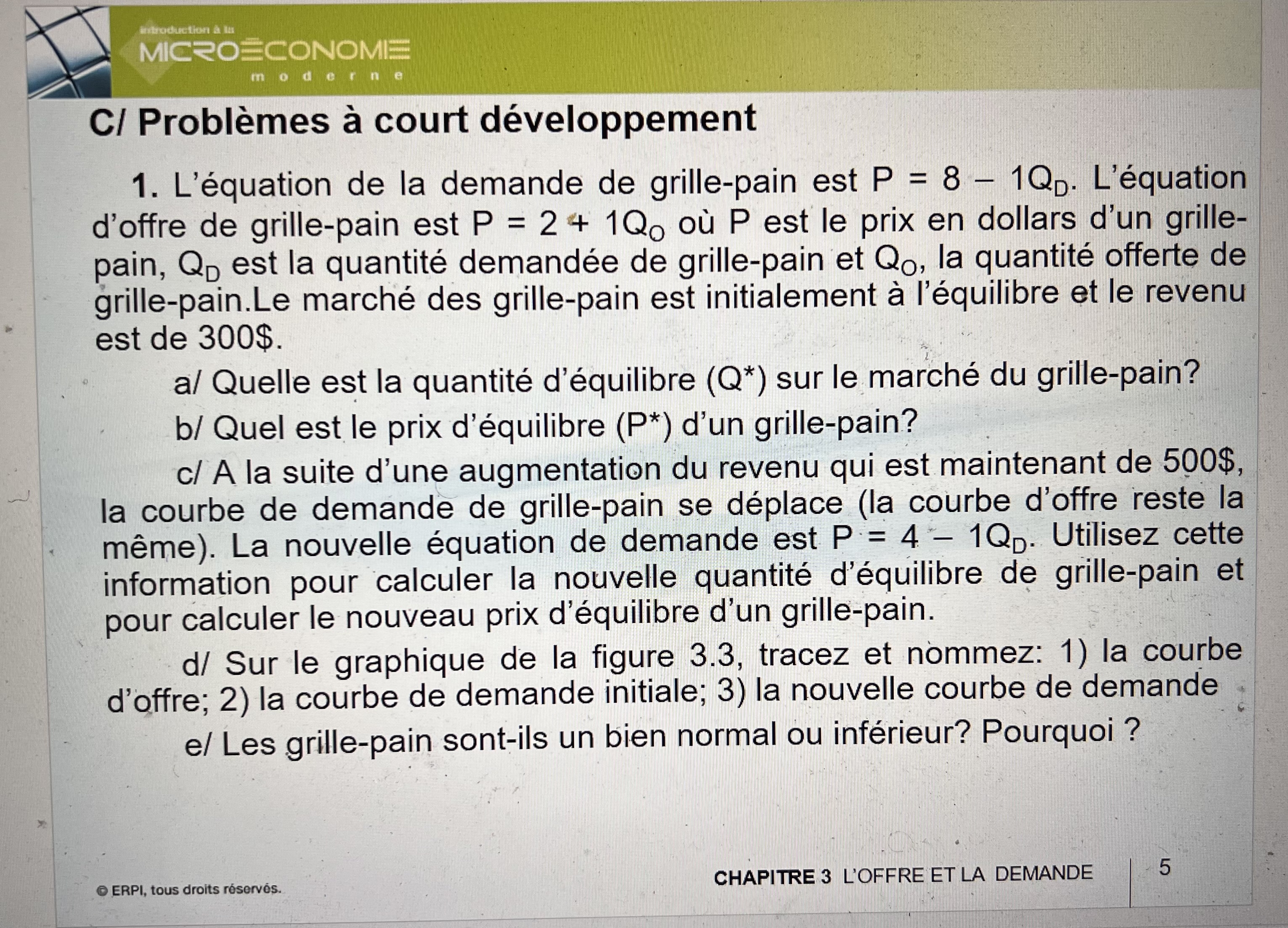 C/ Problmes court dveloppement 1. L'quation de la demande de grille-pain est