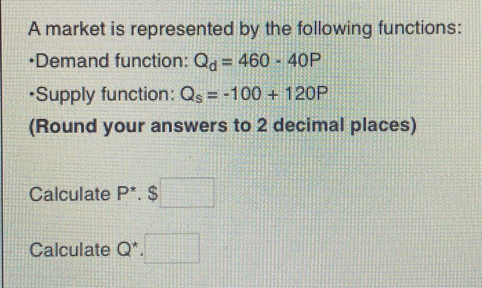 A market is represented by the following functions .Demand function: Q.