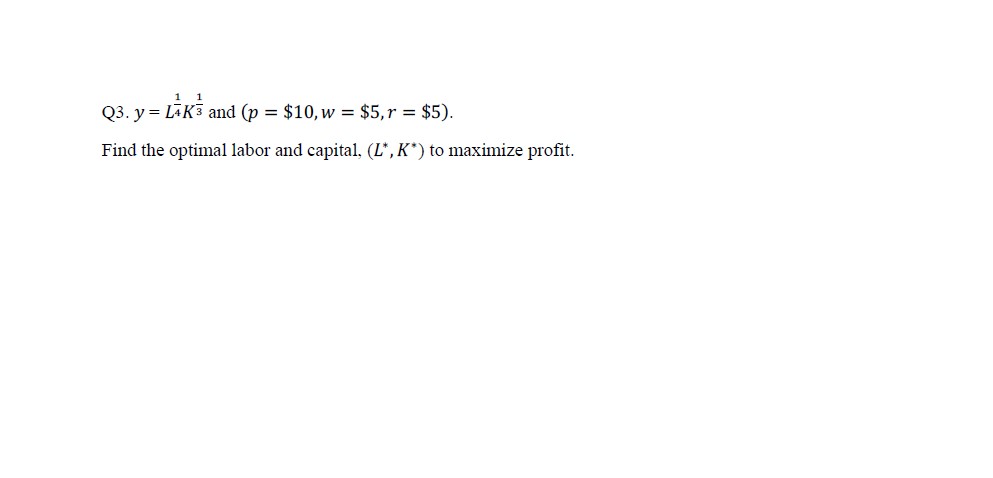 Find the optimal labor and capital, , K') to maximize profit.