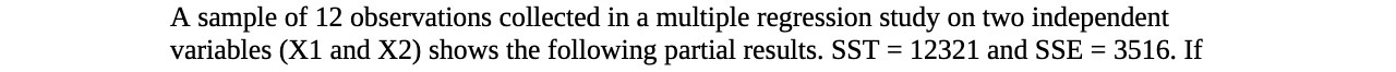  A sample of 12 observations collected in a multiple regression study