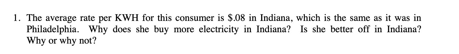  1. The average rate per KWH for this consumer is $.08