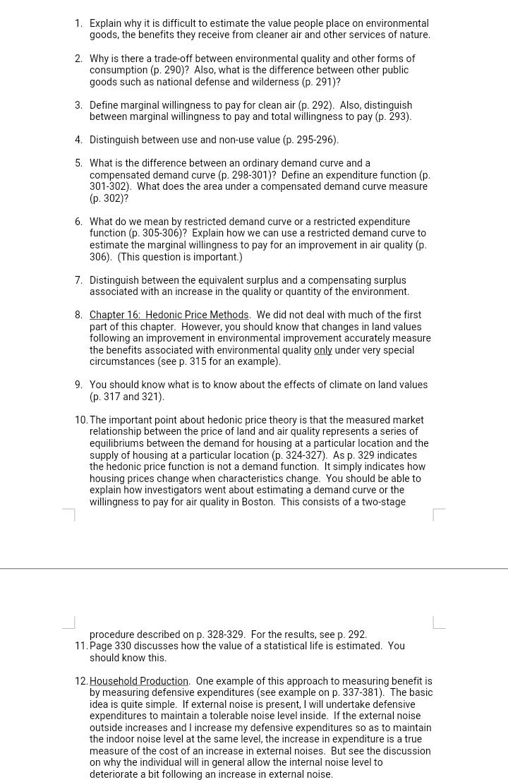 and wilderness (p. 291)? 3. Define marginal willingness to pay for clean