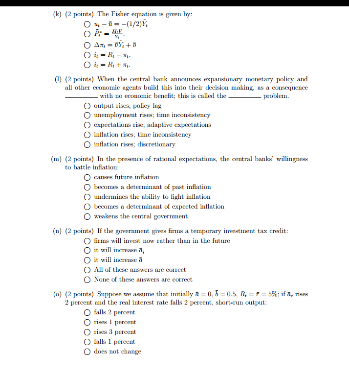 time t, then inflation is calculated as: O 1/PI O PH+1/ Pi