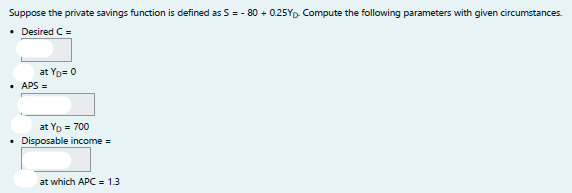 Suppose the private savings function is defined as S = -
