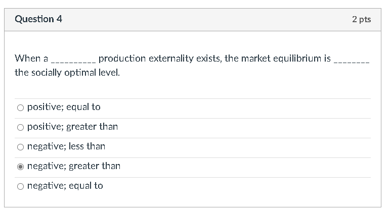 is ________ the sociallv optimal level. (:3: positive; equal to (:3: positive;