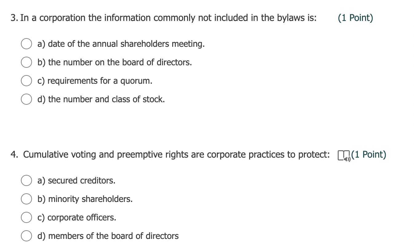 Just need an answer, no need explanation. 3. In a corporation