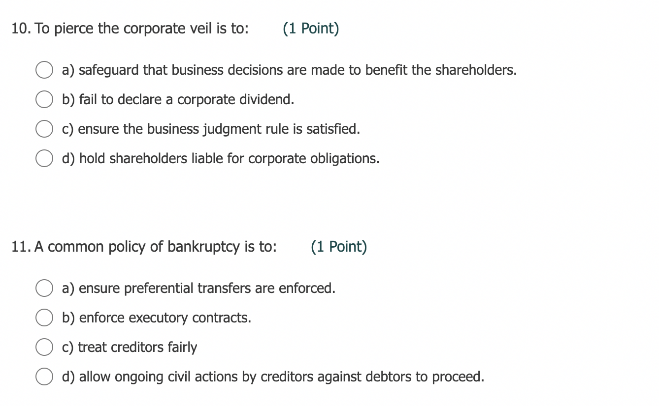 bankrupt is: I. debtor's debts exceed assets II. the number of the
