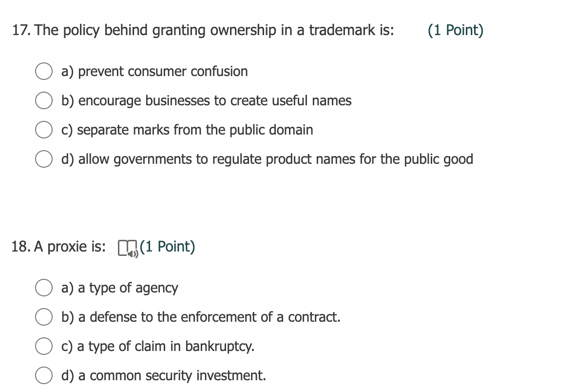 (1 Point) a: I and II O b: II and III c:
