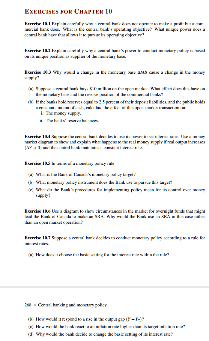  Help me please EXERCISES FUR CHAPTER 10 Exercise 10.1 Explain carefully