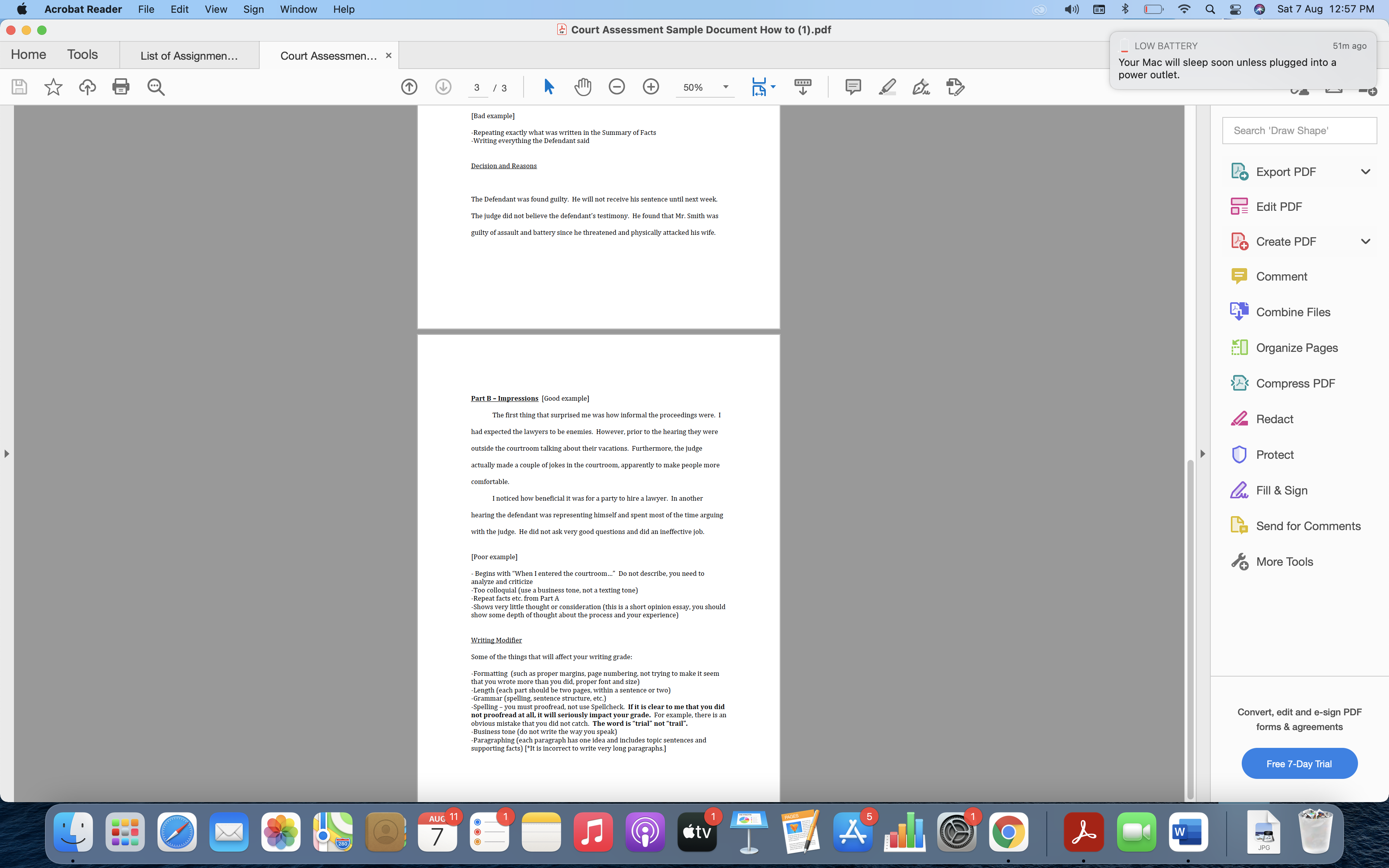 List of Assignmen... x Your Mac will sleep soon unless plugged into