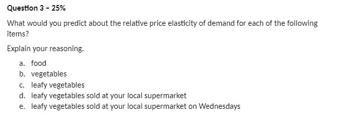 price elasticity of demand for each of the following items? Explain your
