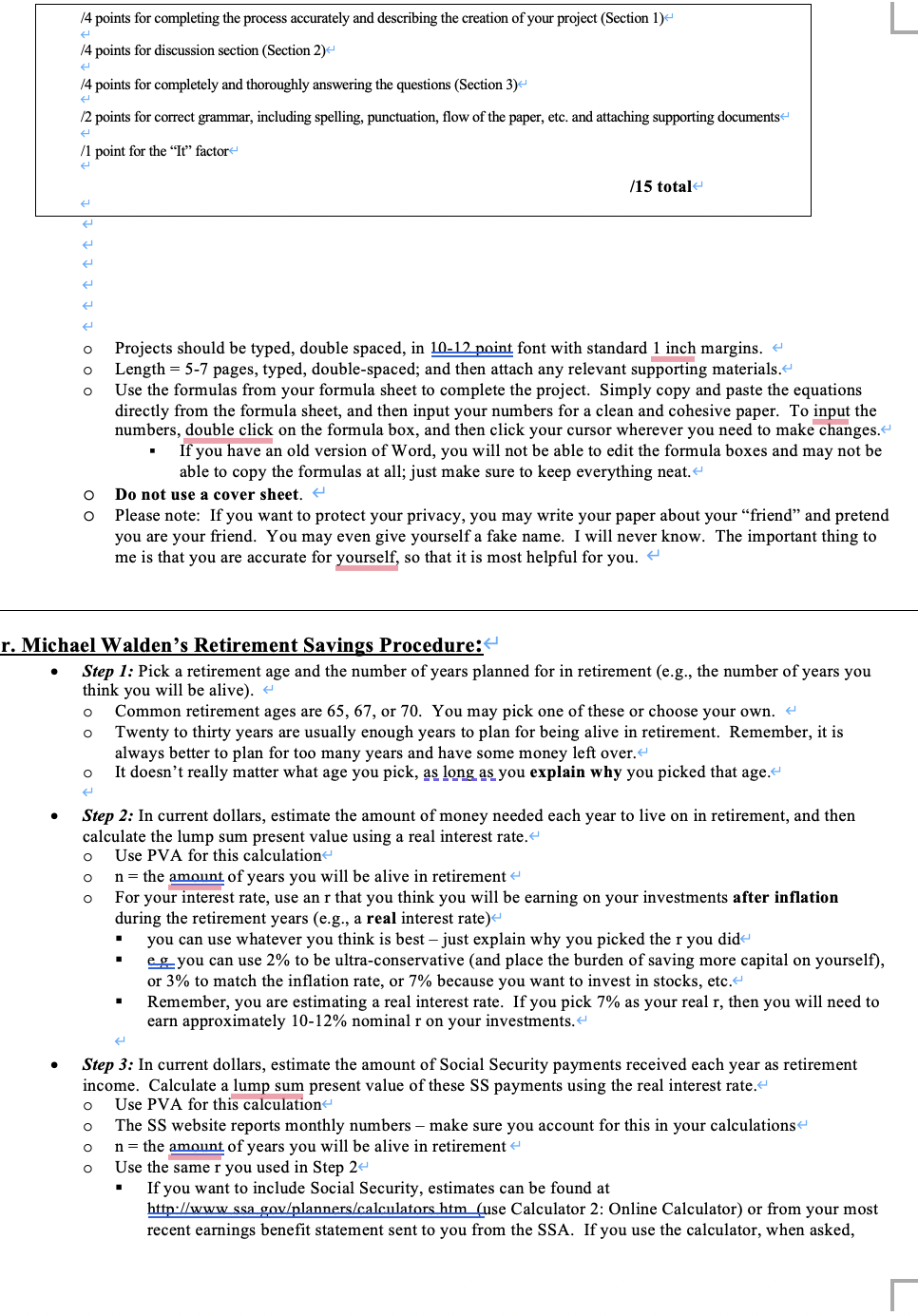 3 sections: the retirement plan itself, a discussion section, and a question