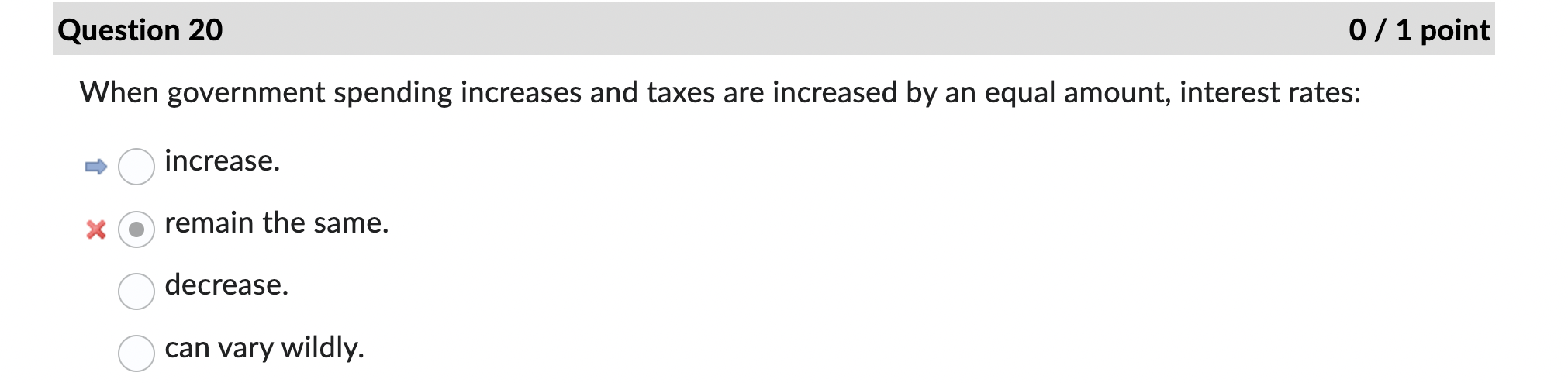 taxes are increased by an equal amount, interest rates: a increase. g